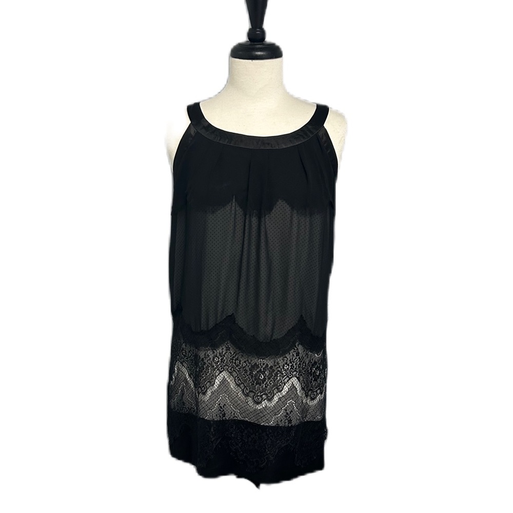 Final Touch Y2K Slip Dress Sz Small Silk Blend Lace Polka Dot Black vintage